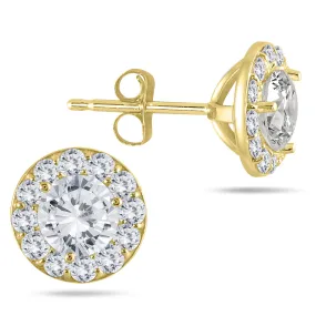 1 Ctw Natural Diamond Halo Earrings In 14K Yellow Gold