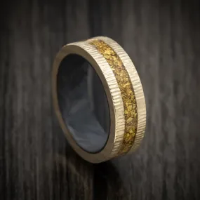 10K Gold and 24K Raw Gold Nugget Men's Ring with Forged Carbon Fiber Sleeve Custom Made Band