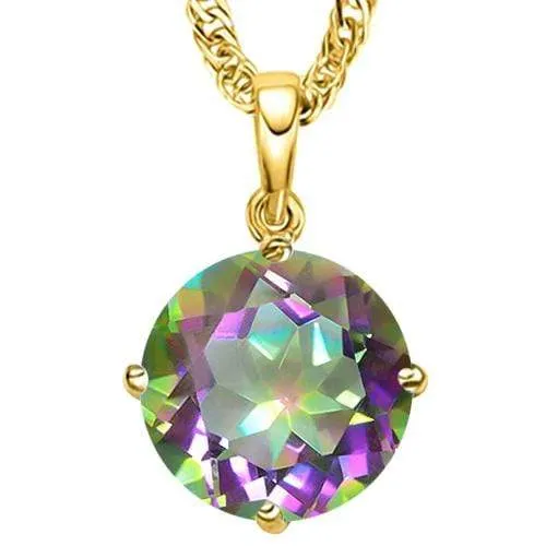 1/2 CT MYSTIC GEMSTONE 10KT SOLID YELLOW GOLD PENDANT