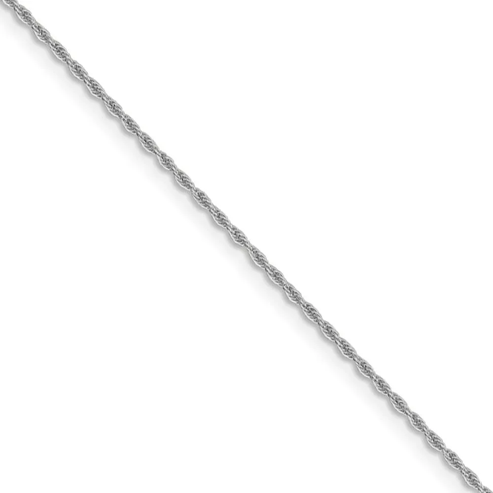 1.2mm 10k White Gold Solid Loose Rope Chain Necklace