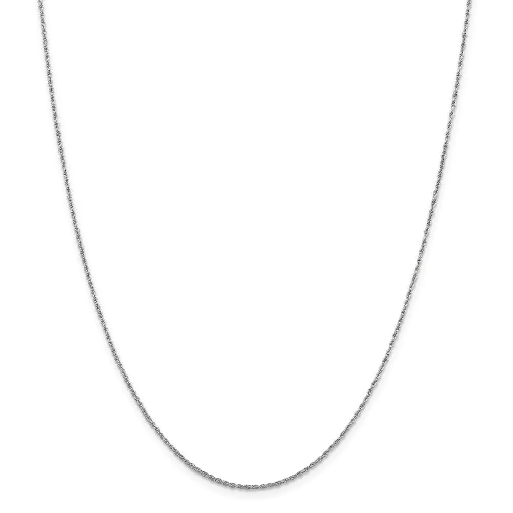 1.2mm 10k White Gold Solid Loose Rope Chain Necklace