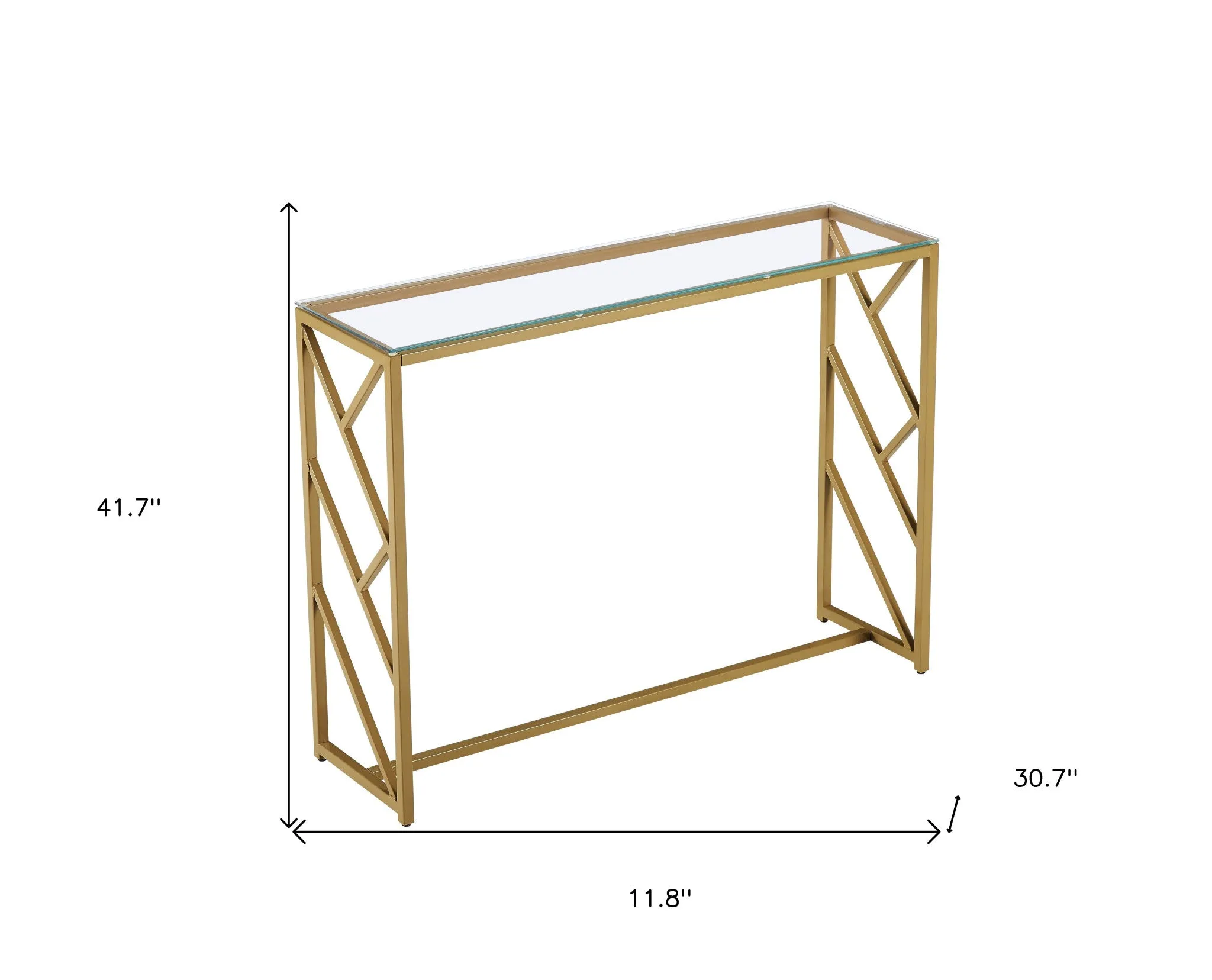 12" Clear and Gold Glass Frame Console Table By Homeroots