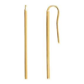 1.3 x 39mm (1 1/2 Inch) 14k Yellow Gold Narrow Vertical Bar Earrings