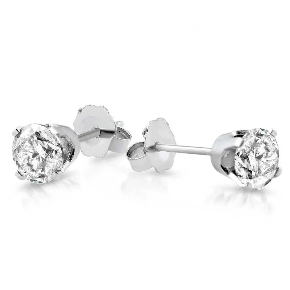 1/3ct Round Brilliant Cut Diamond Studs White Gold New