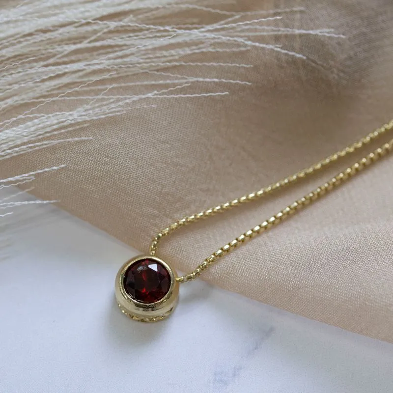 14K Gold Plated Garnet Pendant Necklace