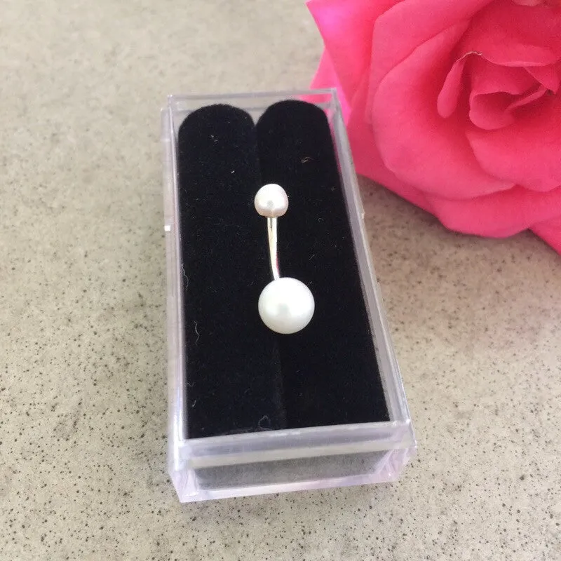 14K Rose Gold Cultured Pearl Navel Bars