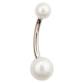 14K Rose Gold Cultured Pearl Navel Bars