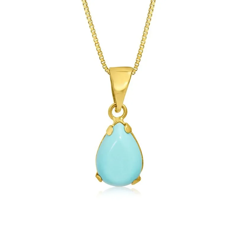 14K Yellow Gold Teardrop Turquoise Vencie Chain 7X10mm Pendant