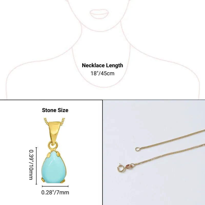 14K Yellow Gold Teardrop Turquoise Vencie Chain 7X10mm Pendant