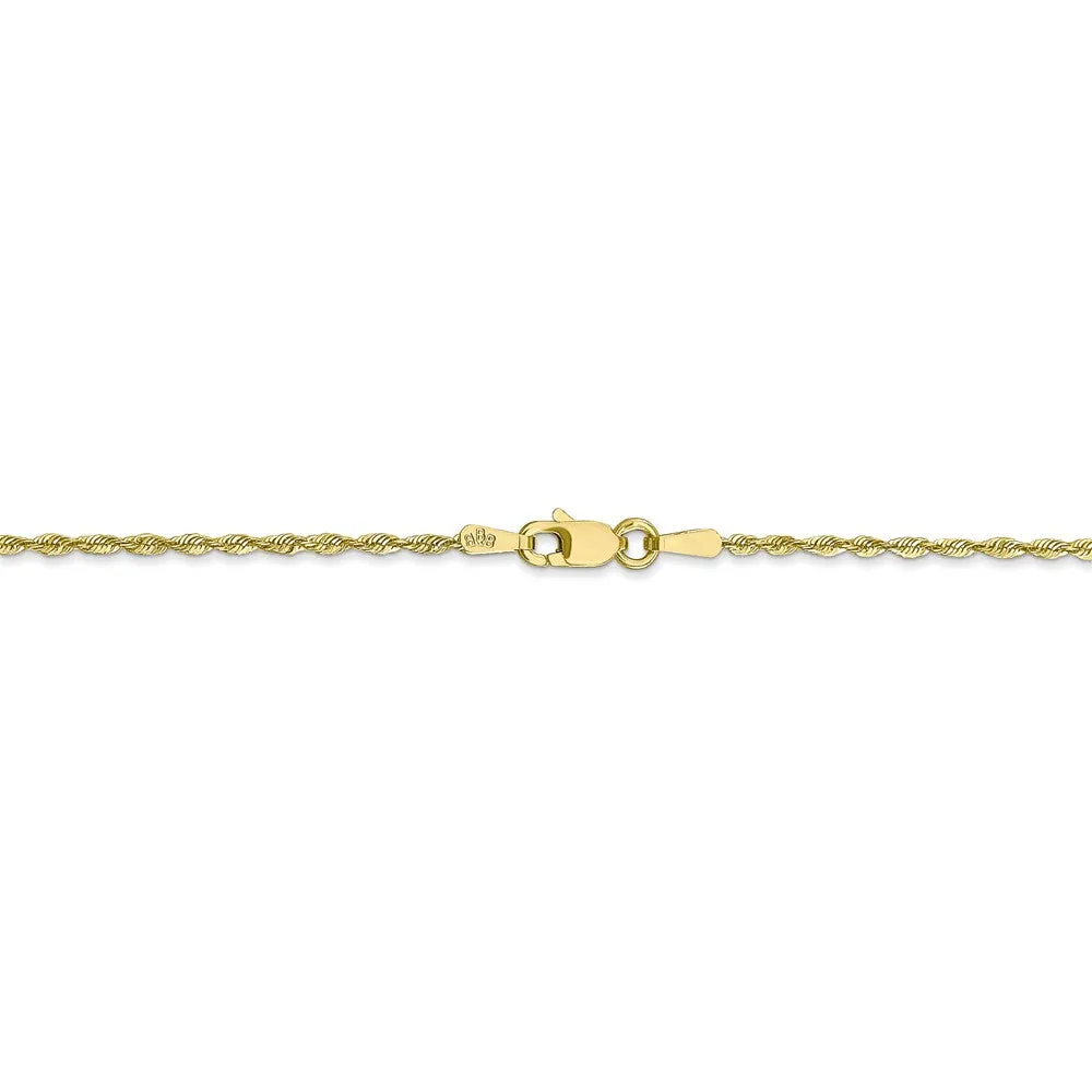 1.5mm, 10k Yellow Gold Lightweight D/C Rope Chain Bracelet