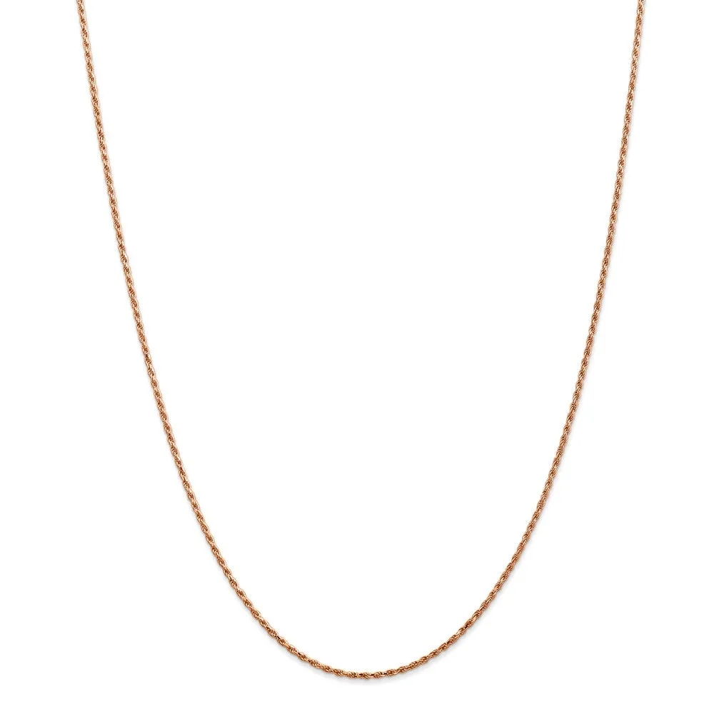 1.5mm, 14k Rose Gold, Diamond Cut Solid Rope Chain Necklace