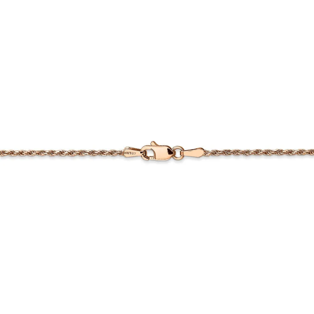 1.5mm, 14k Rose Gold, Diamond Cut Solid Rope Chain Necklace