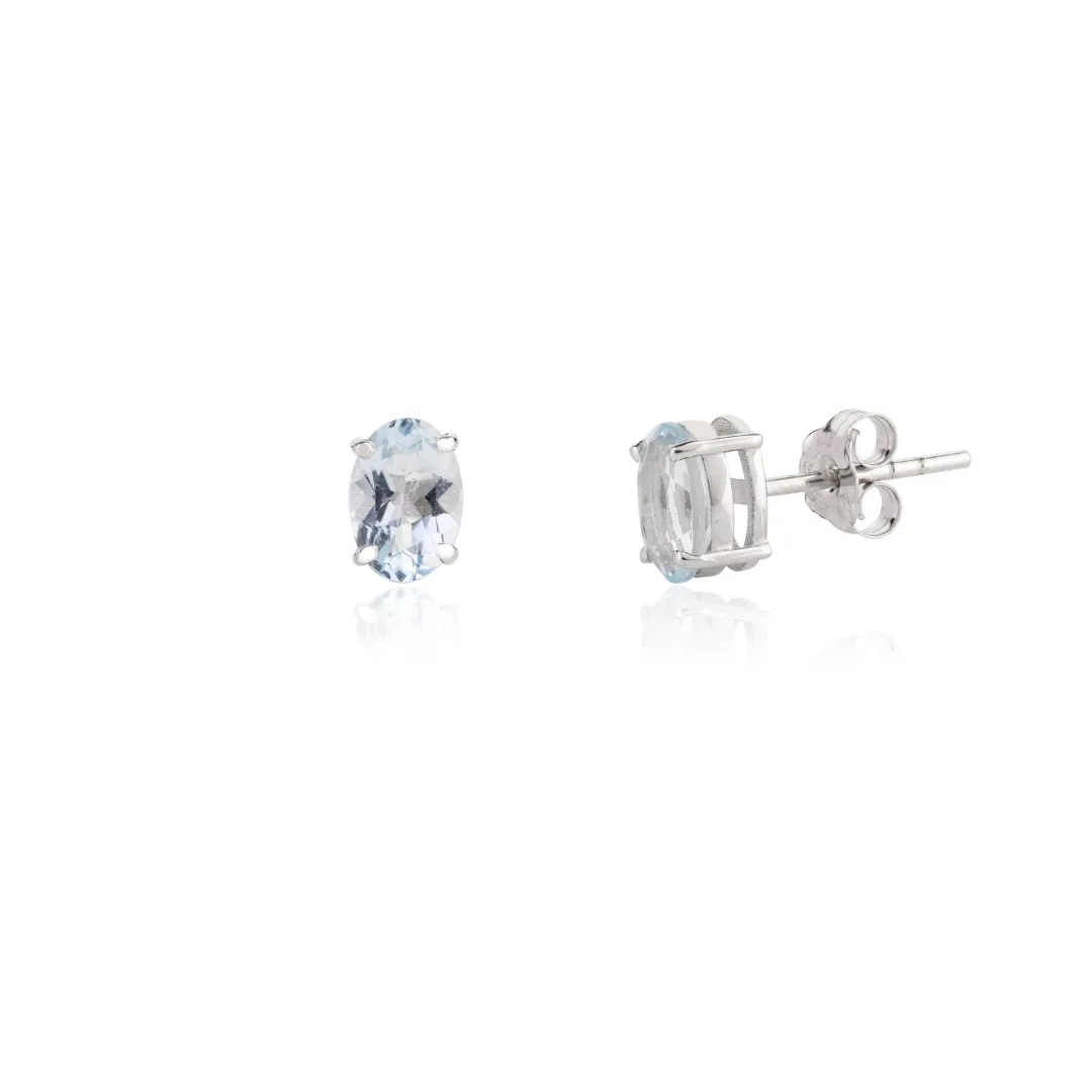 18K White Gold Aquamarine Studs