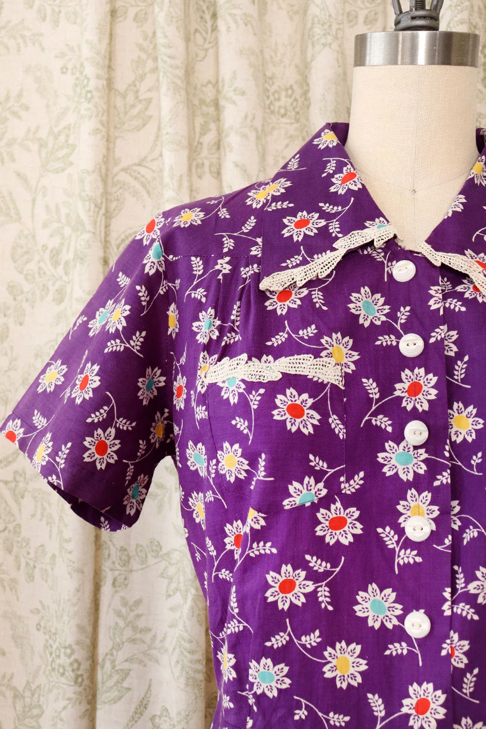 1940s Folk Floral Day Dress S/M