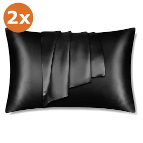 2 PIECES - Satin pillow case black 60 x 70 cm pillow size - Silky satin pillowcase / cushion cover