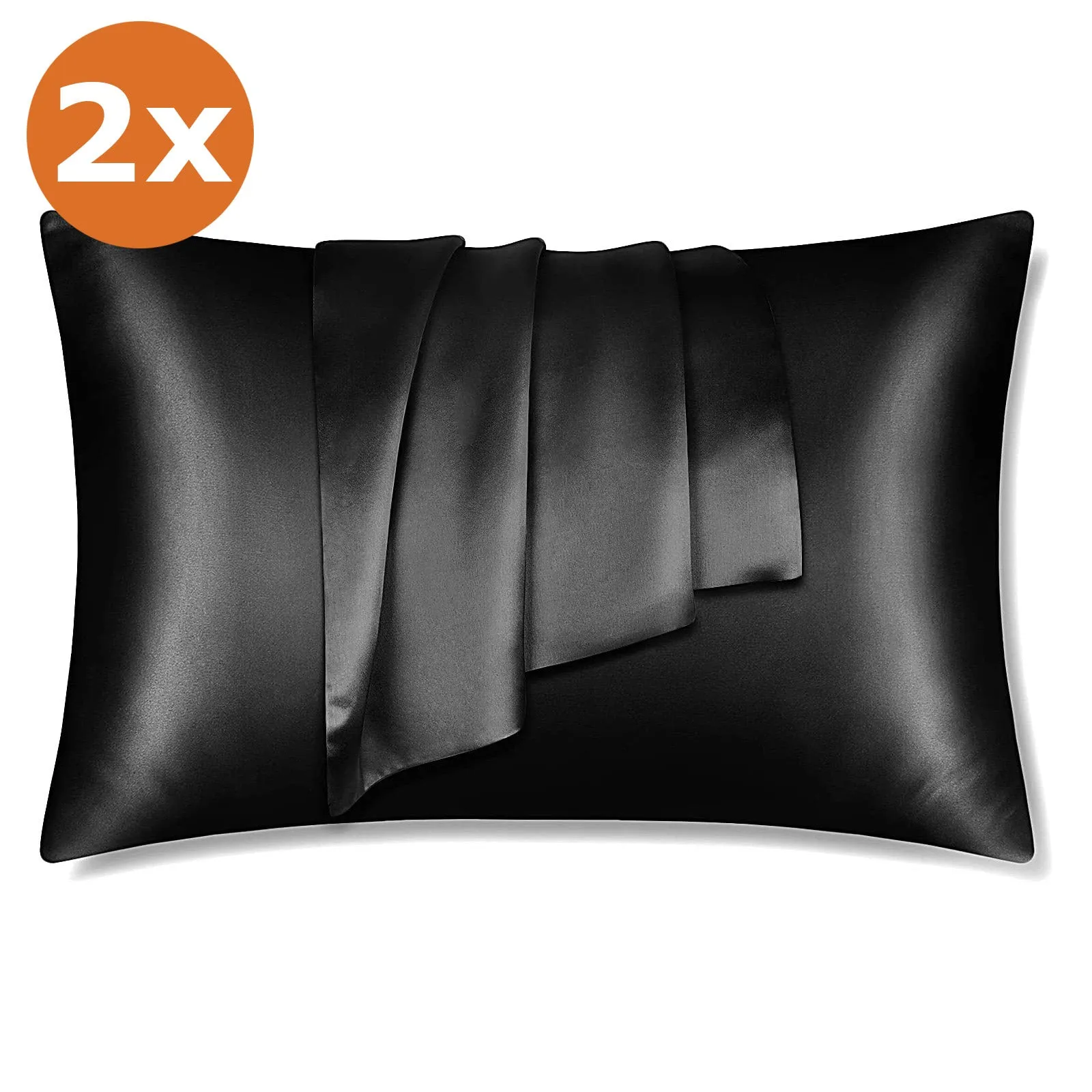 2 PIECES - Satin pillow case black 60 x 70 cm pillow size - Silky satin pillowcase / cushion cover