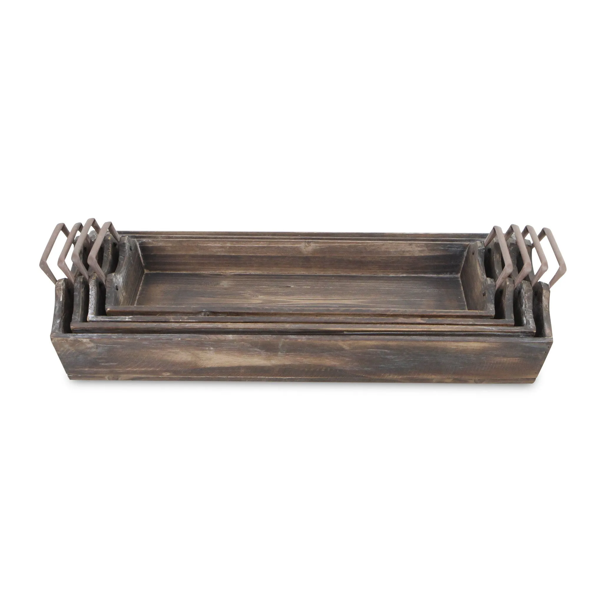 22" Brown Rectangular Wood Handmade Tray Handles By Homeroots