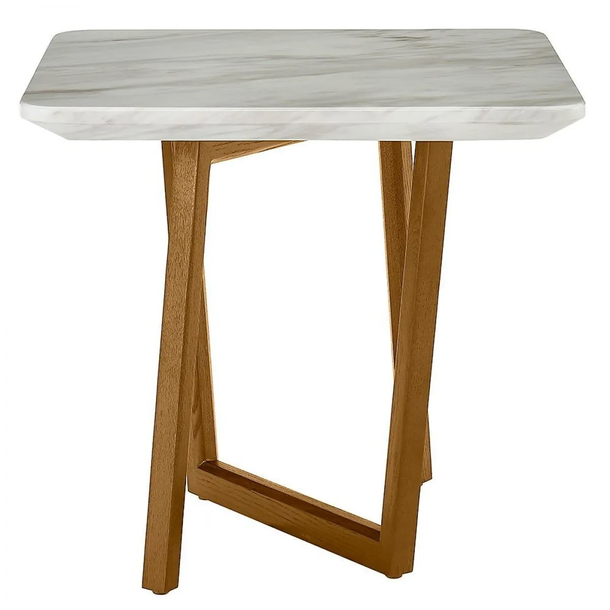 22" Walnut And White Faux Marble Square End Table By Homeroots