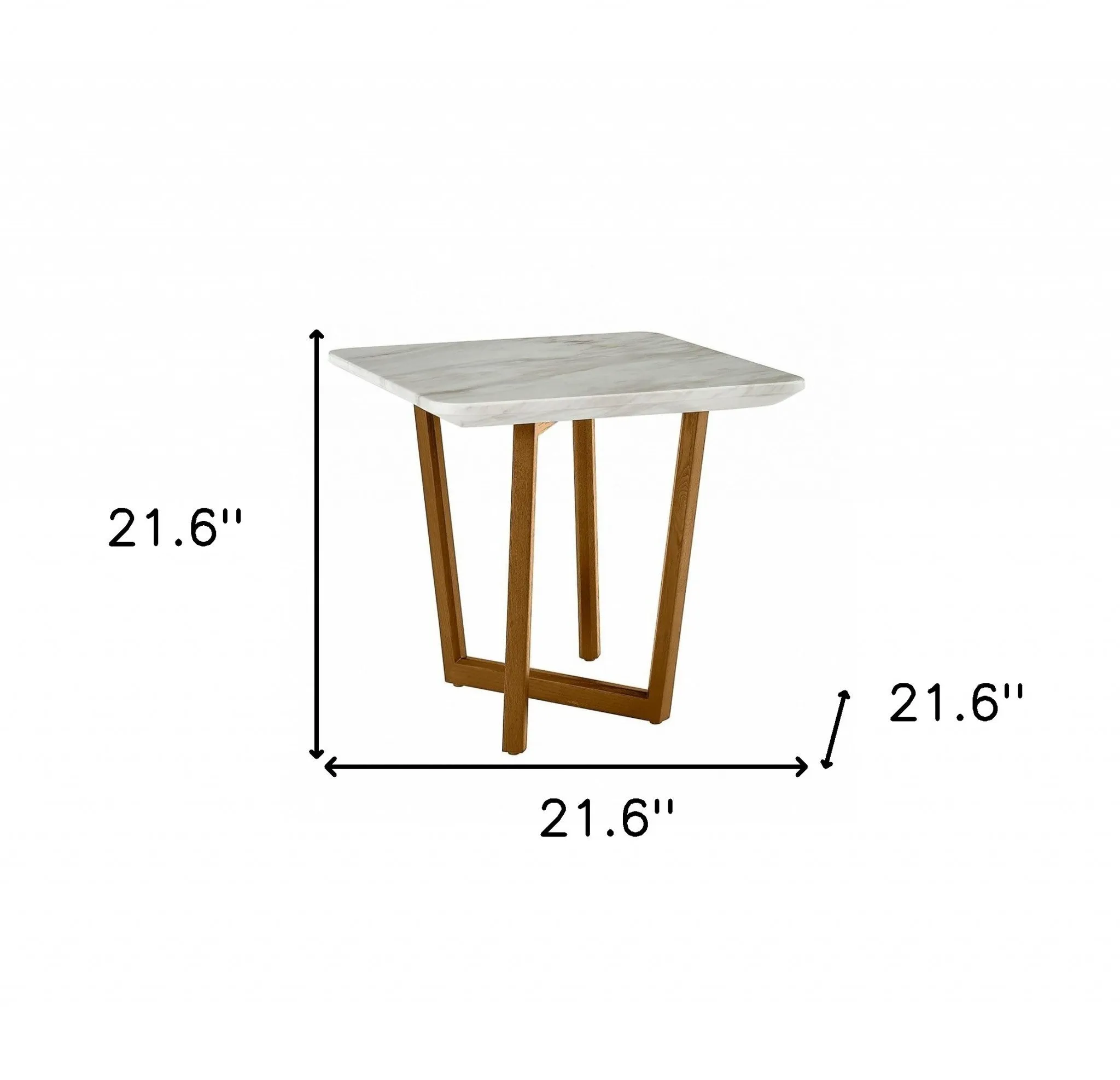 22" Walnut And White Faux Marble Square End Table By Homeroots