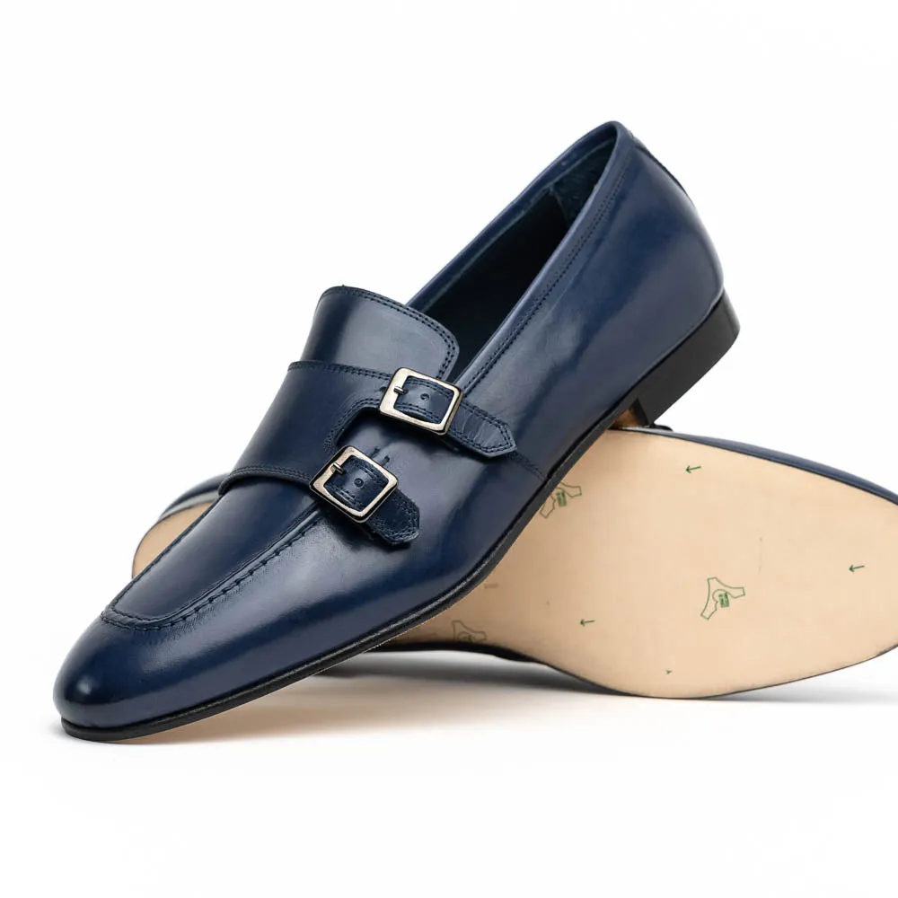 55-510-NVY GATTO Italian Calfskin Monkstrap, Navy