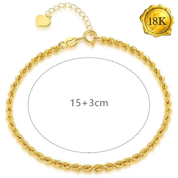 7 INCHES AU750 18KT SOLID YELLOW GOLD ROPE BRACELET