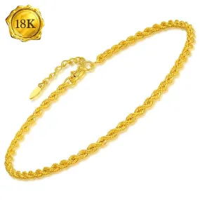 7 INCHES AU750 18KT SOLID YELLOW GOLD ROPE BRACELET