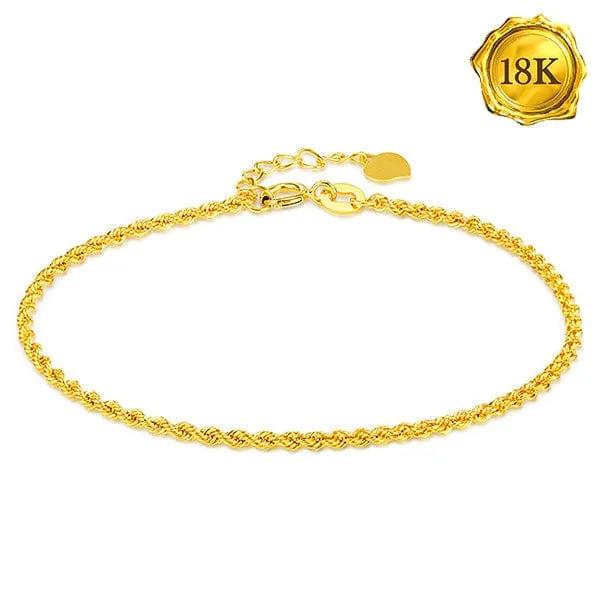 7 INCHES AU750 18KT SOLID YELLOW GOLD ROPE BRACELET