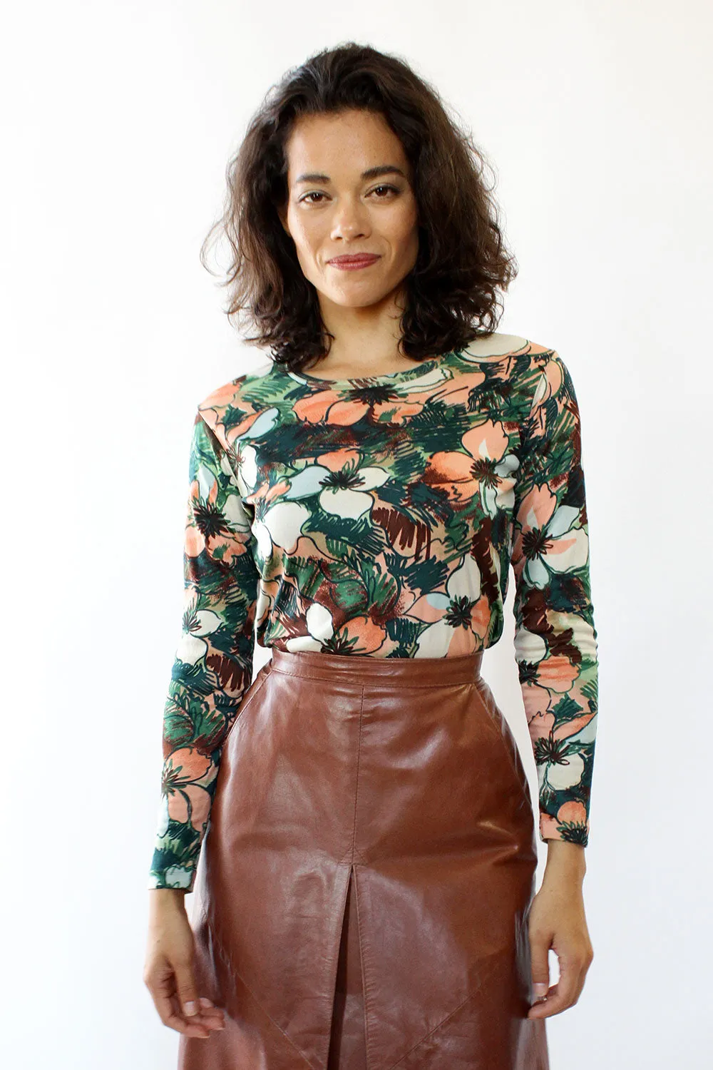 70s Botanical Knit Top M