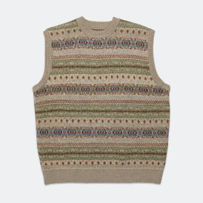 7G Wool FairIsle BONE Vest - Sax