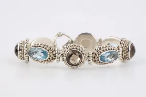 7" 925 Silver Smoky Quartz Blue Topaz Toggle Bracelet (41.65g.)