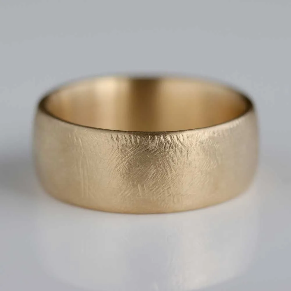 8mm Wide 10k Yellow Gold Rustic Texture Hand-carved Classic Band