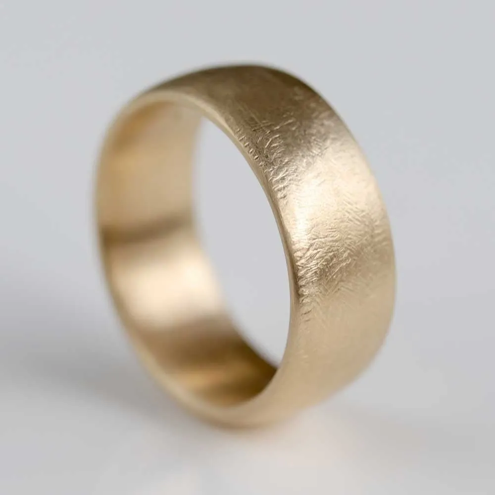 8mm Wide 10k Yellow Gold Rustic Texture Hand-carved Classic Band