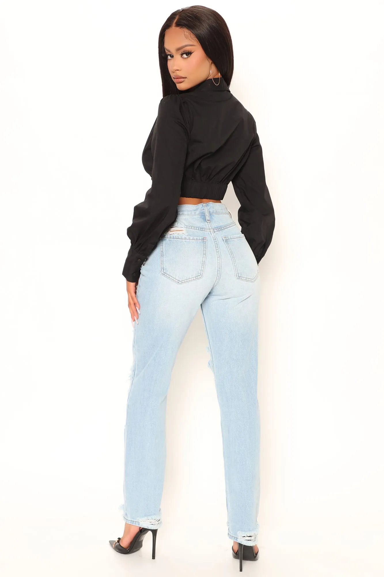 90's Loose Ripped Slouch Fit Jeans - Light Blue Wash