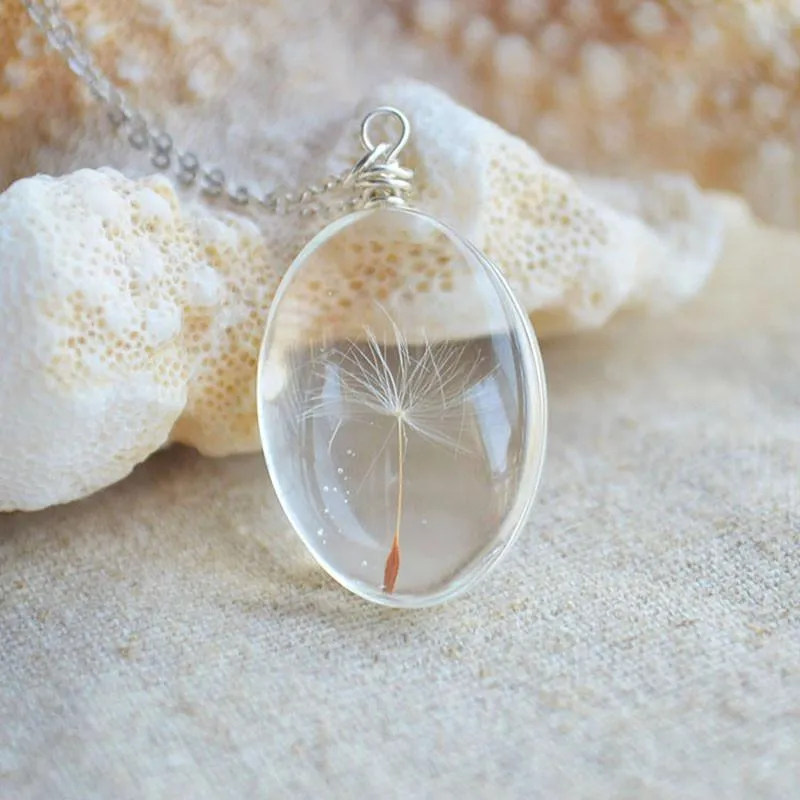 925 Sterling Silver Necklace with Real Dandelion Seed