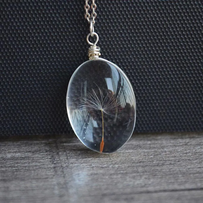 925 Sterling Silver Necklace with Real Dandelion Seed