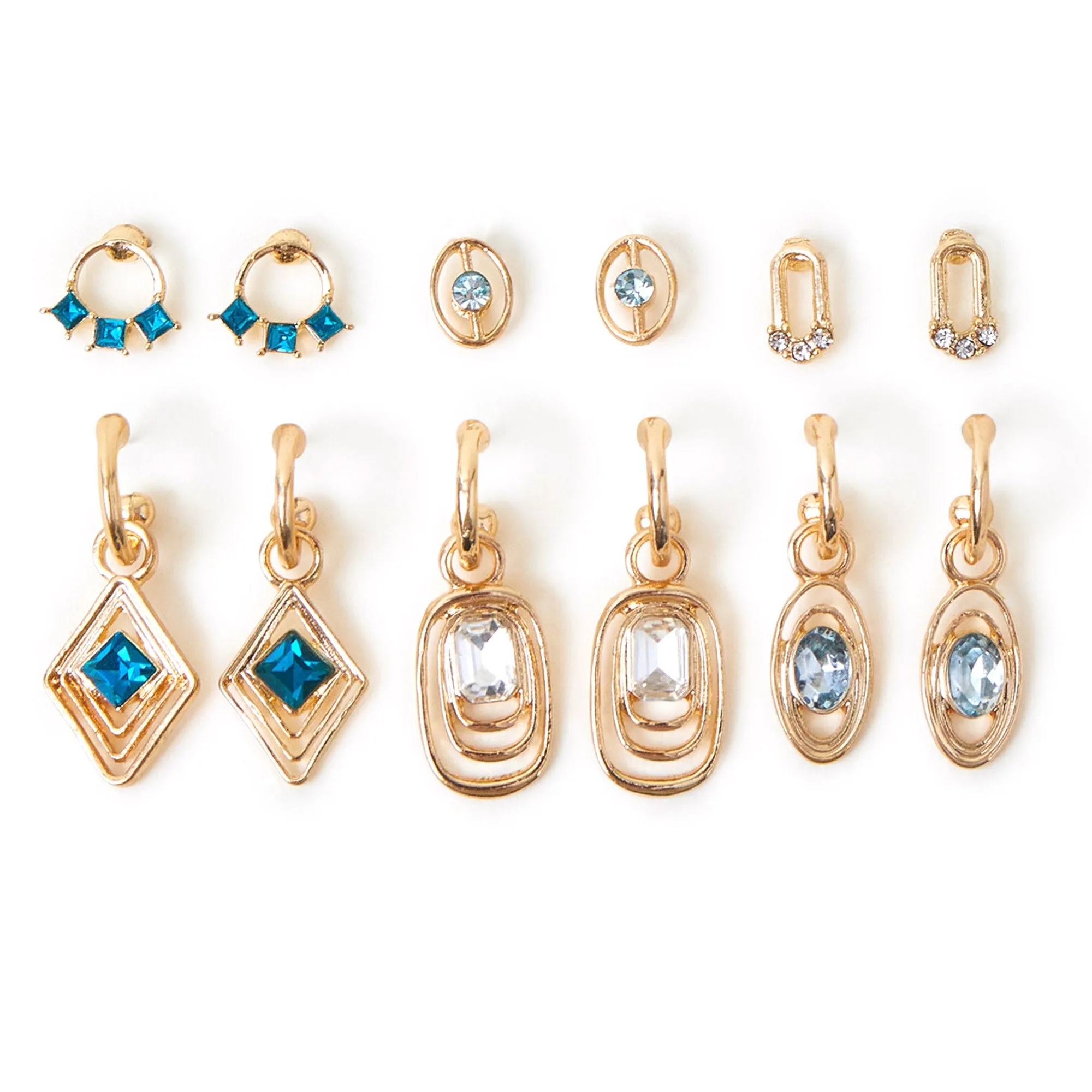 Accessorize London Women's Blue 6-Pack Gem Stud And Hoop Earrings