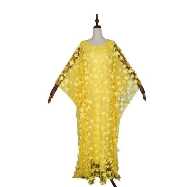 African Fashion Women's Beautiful Flower Embroidered Mesh Party Dress