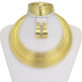 African Women Gold Necklace Bracelet Jewellery Set