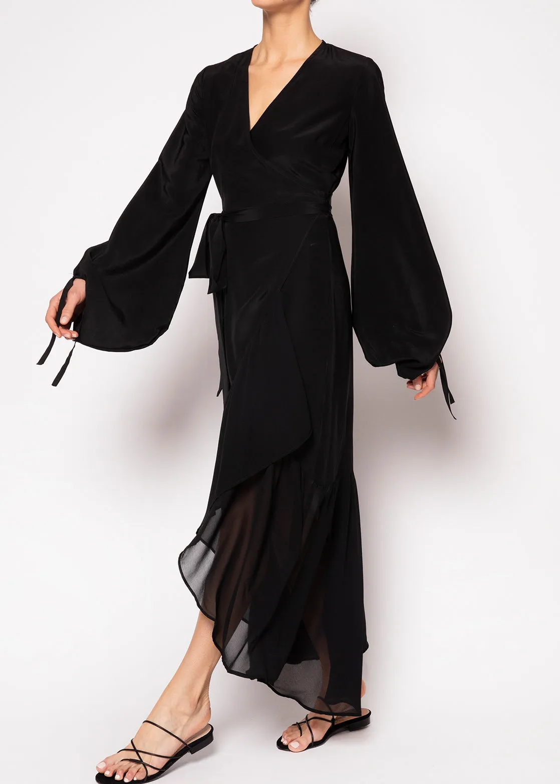 Anastasia Black Silk Wrap Dress