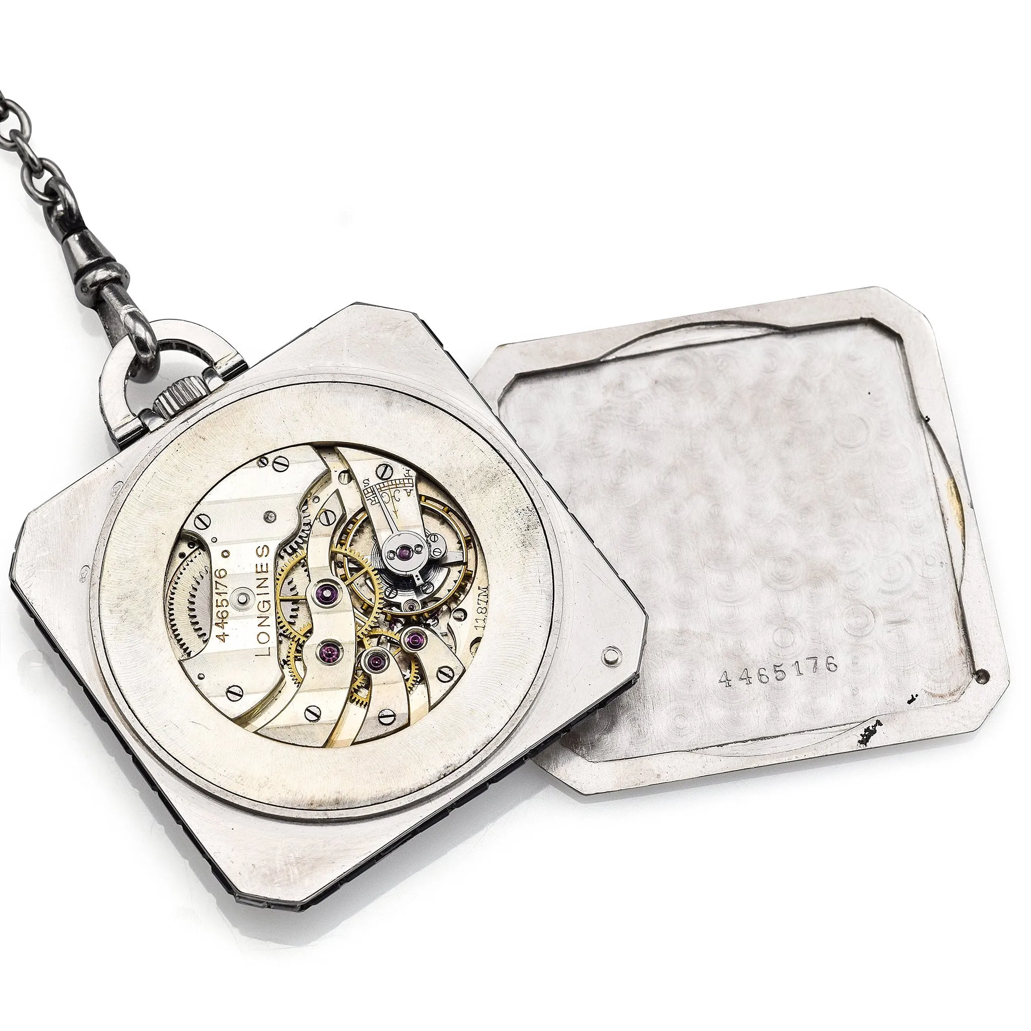 Antique Platinum Longines Pocket Watch With Platinum Chain