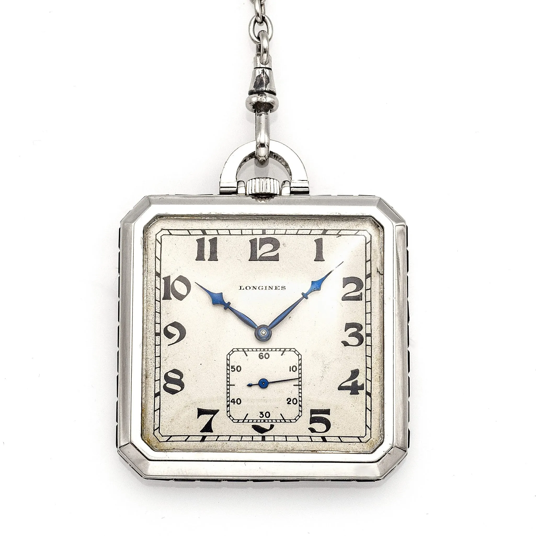 Antique Platinum Longines Pocket Watch With Platinum Chain