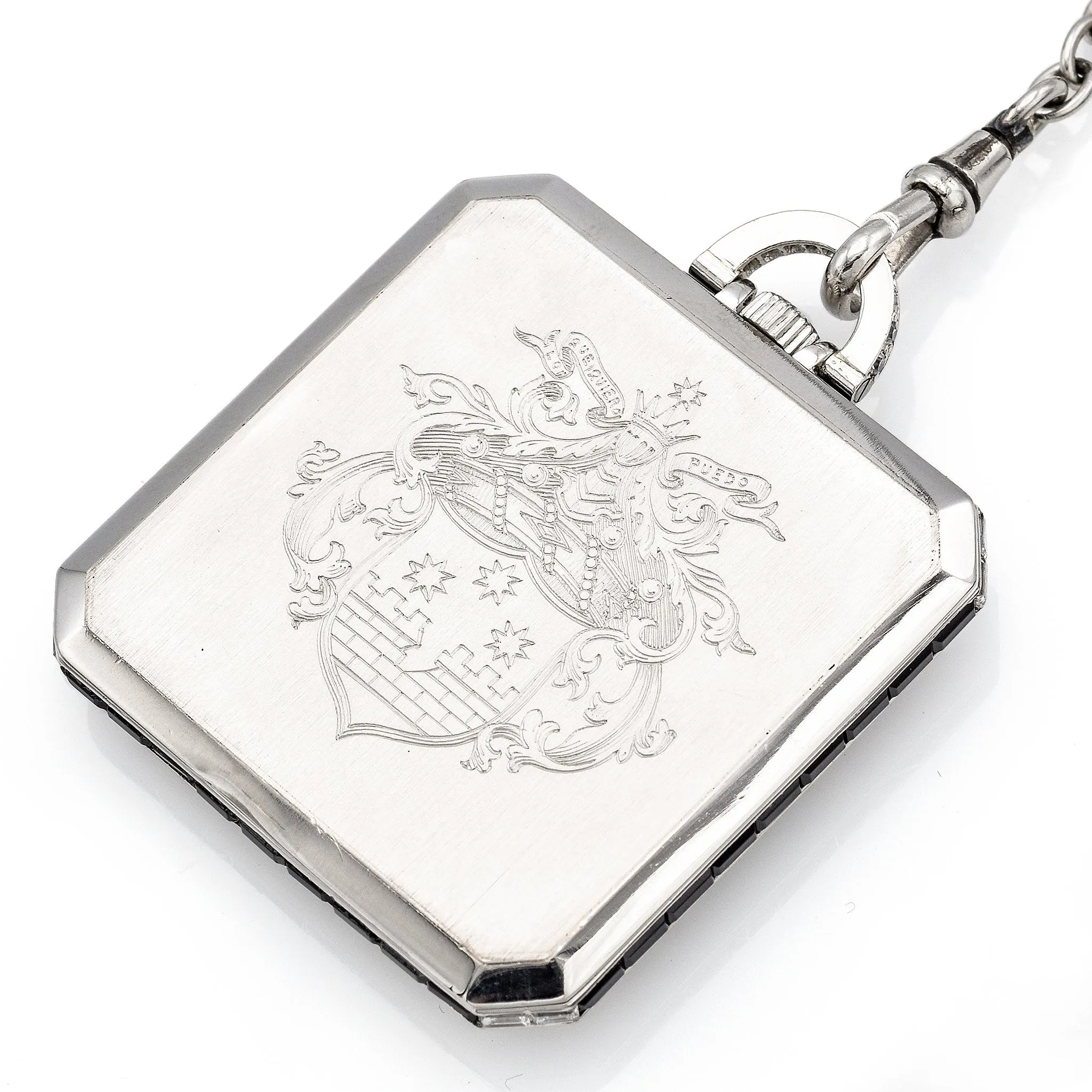 Antique Platinum Longines Pocket Watch With Platinum Chain