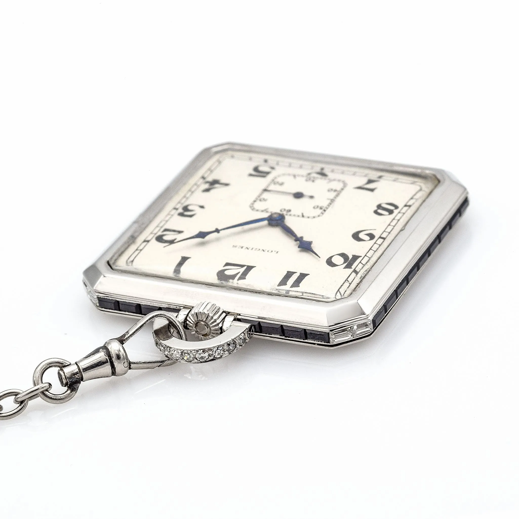 Antique Platinum Longines Pocket Watch With Platinum Chain