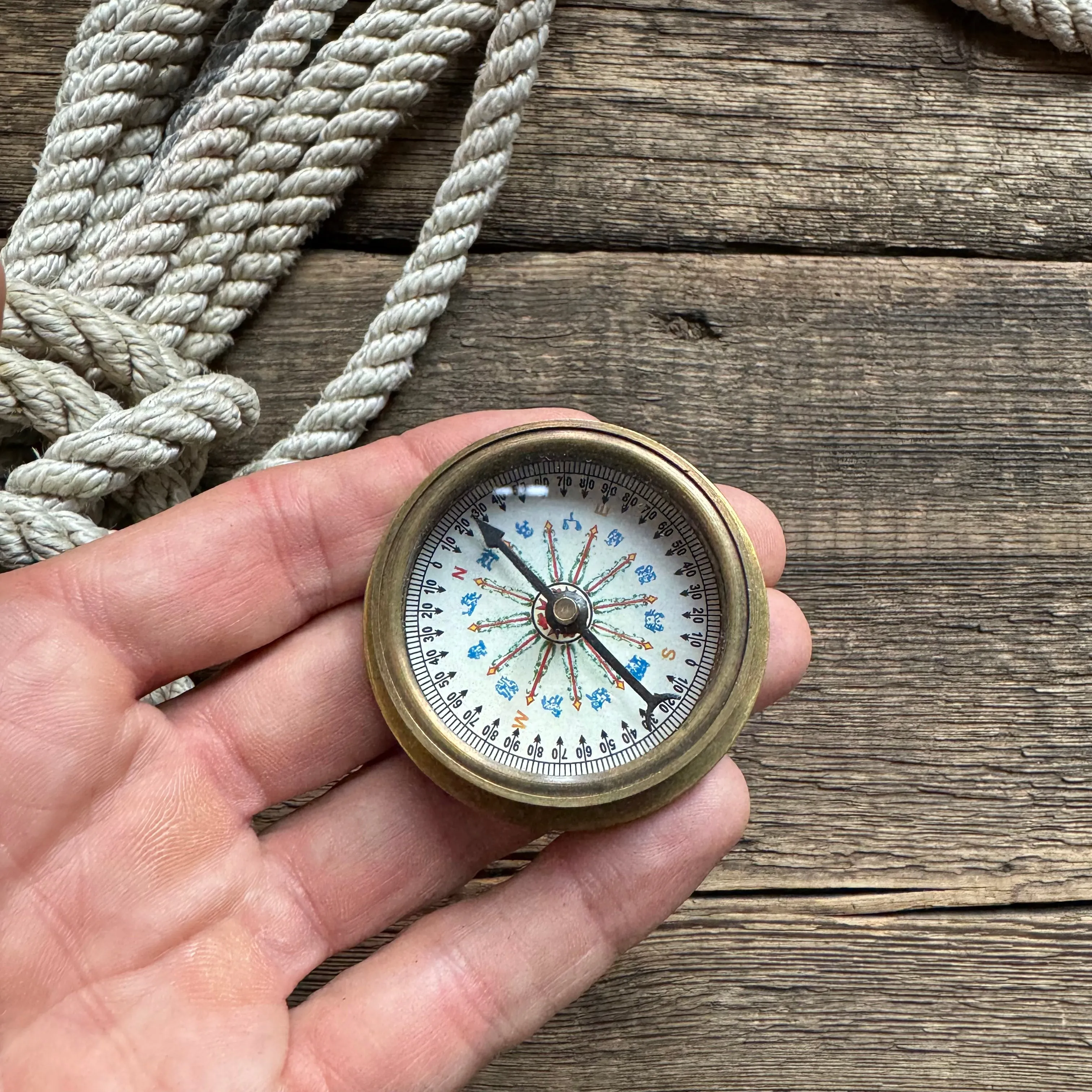 Antiqued Solid Brass Compass