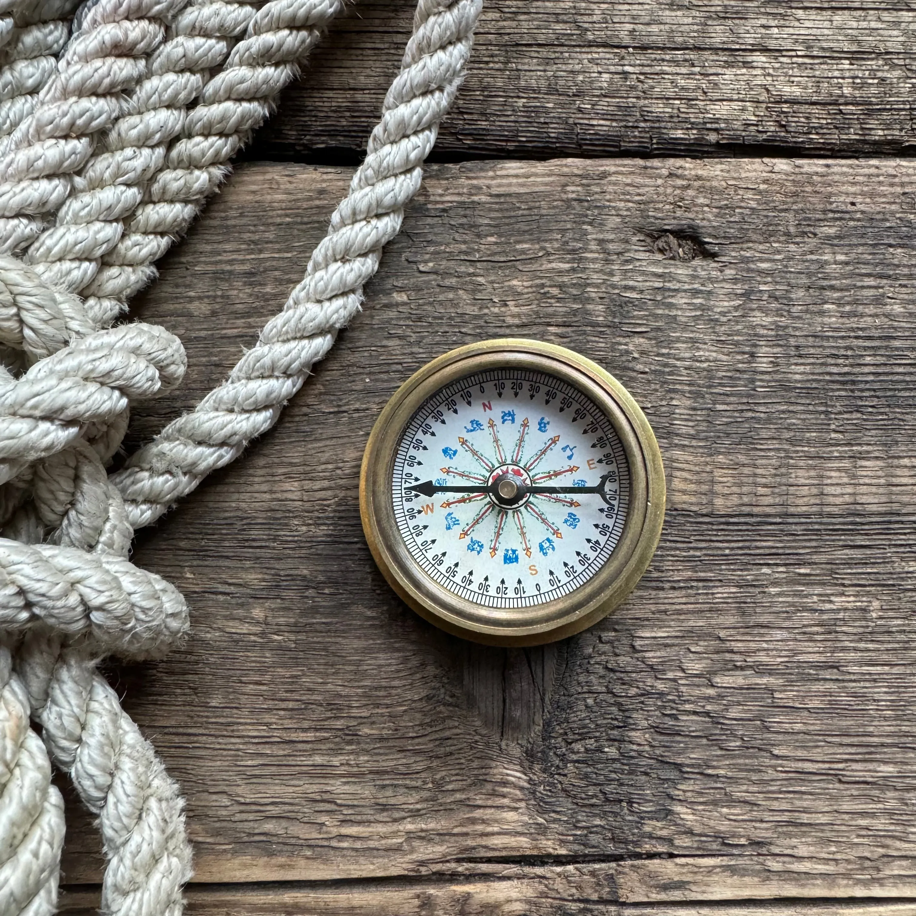 Antiqued Solid Brass Compass