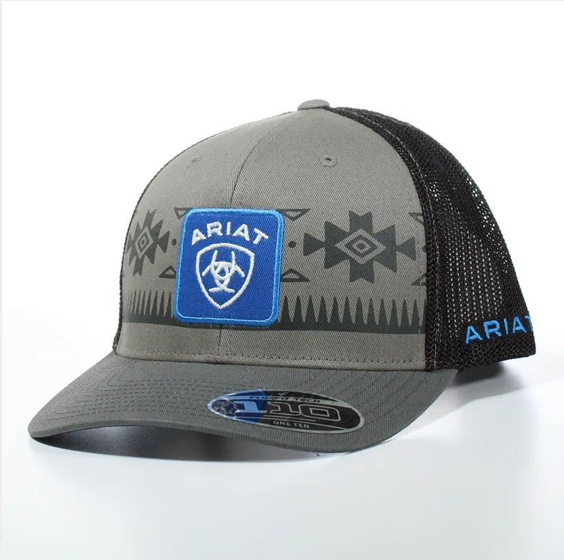 ARIAT MENS FLEXFIT 110 SNAPBACK SOUTHWESTERN SHIELD GREY