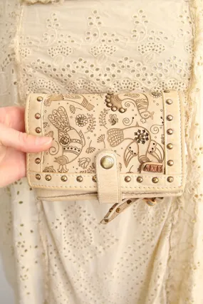 ART N' VINTAGE RAVEN FOLDOVER  LEATHER WALLET CREAM