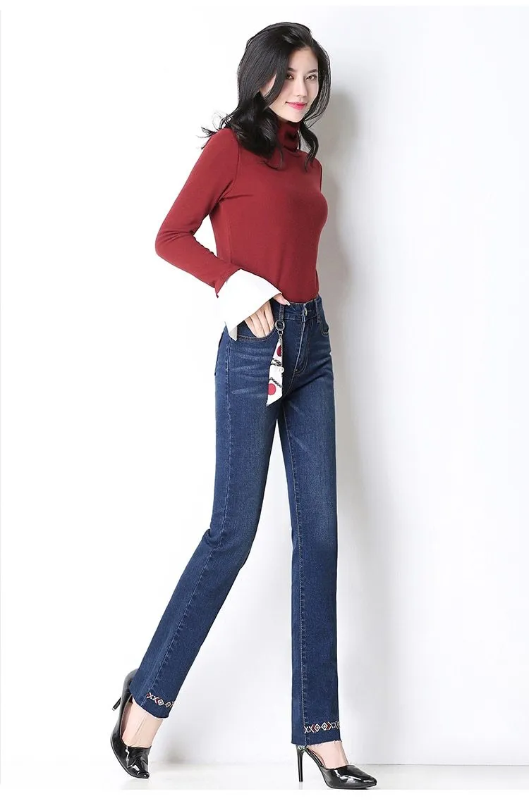 Autumn Casual Women's Slim Hole Straight Stretch Skinny Pencil Jeans Pants