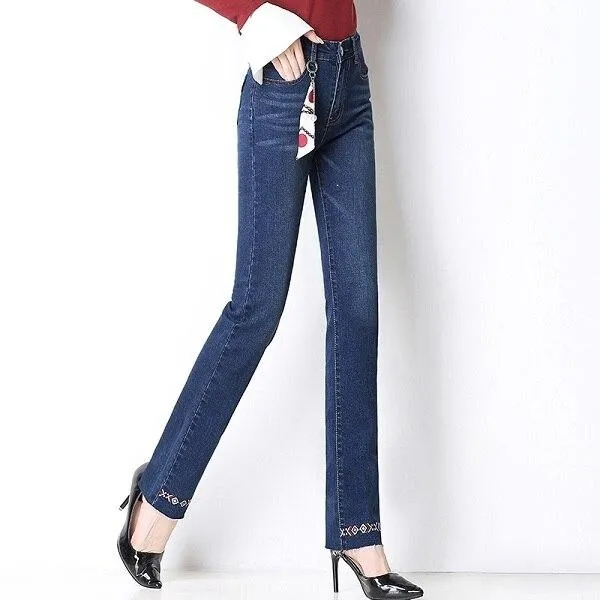 Autumn Casual Women's Slim Hole Straight Stretch Skinny Pencil Jeans Pants