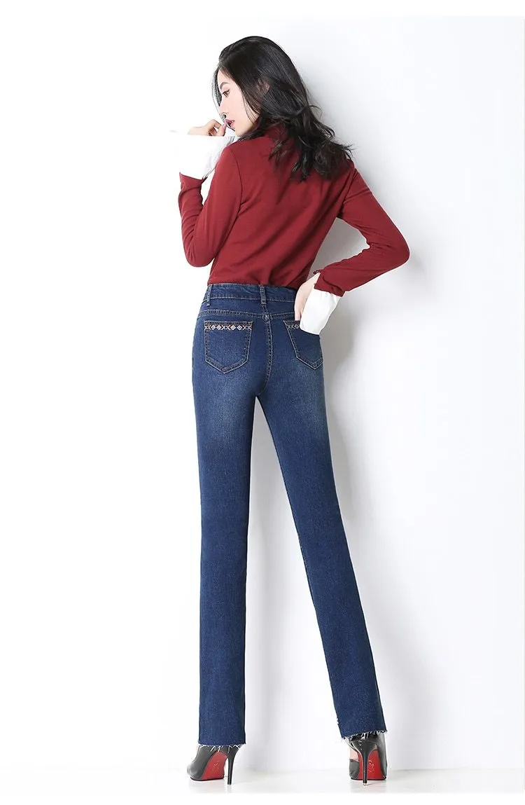 Autumn Casual Women's Slim Hole Straight Stretch Skinny Pencil Jeans Pants